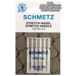 Aguja para maquina de coser de la marca Shcmetz para tejidos elasticos
